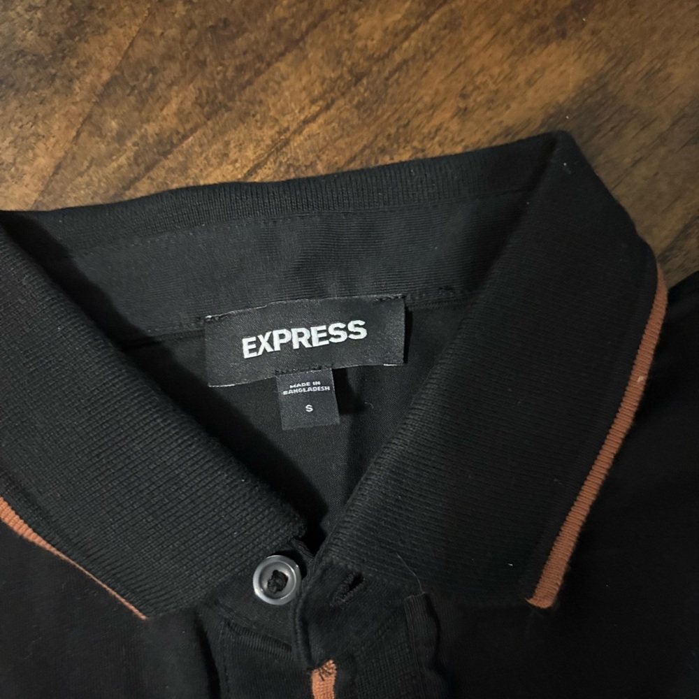 Express Men's Black Polo with Brown Accents